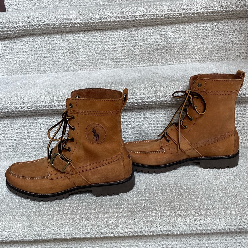 Polo Ralph Lauren Leather Ranger Brown Lug Sole Buckle Detail Lace Up Boots - Picture 5 of 11